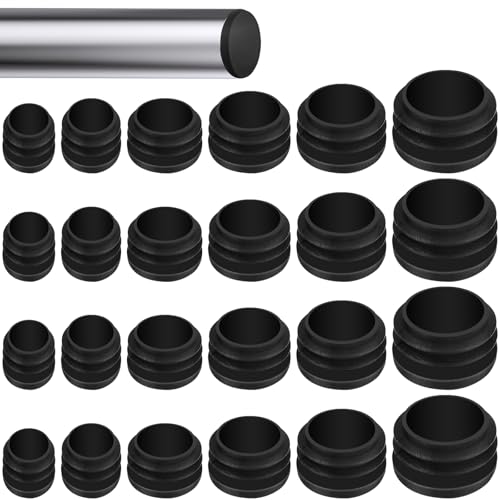 Realure 120 Pcs Round Plastic Plug, 12mm/16mm/20mm/22mm/25mm/30mm Black End Caps, Hard Plastic Plug for Pipe, Round Section End Cap, for Sealing Pipe, Metal Chair Leg Cap