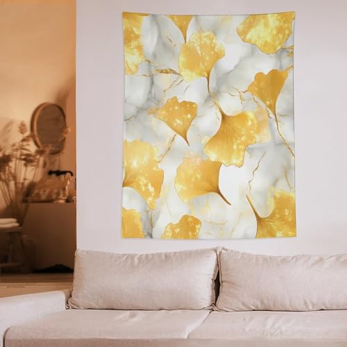 Tapiz colgante vertical de ginkgo, decoración de pared estética efecto mármol 6