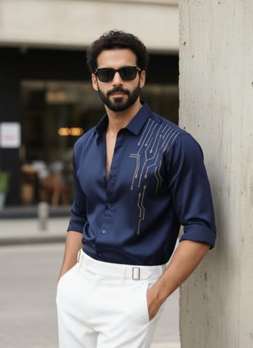 Image of IndoPrimo Men's Stylish Satin Shirt for Party, Formal, Daily and Casual Wear Full Sleeve Shirt for Men
