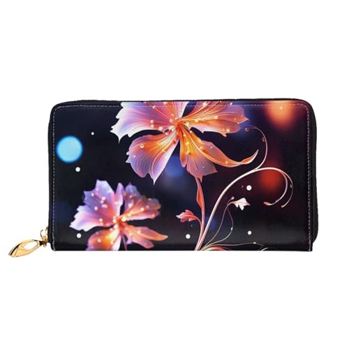 Cool Decorative Flowers Women Wallets Leather Zip Around Clutch Purses Waterproof Credit Card Holder With Phone Holder Ladies Travel Coin Purse