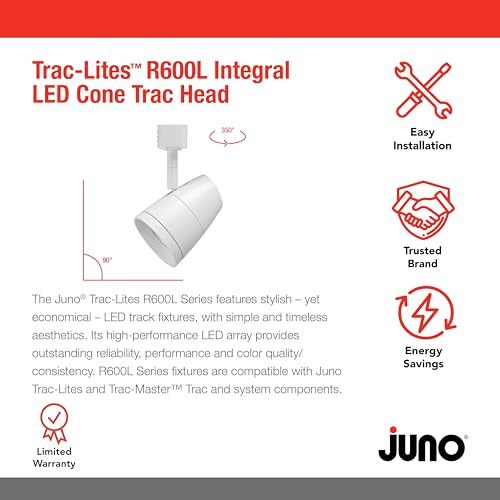Juno Lighting R600L G2 2700K 80CRI PDIM FL WH Dimmable 9.5W LED Trac Head, 50W Equivalent, White, Regular Flood gen 2 - Thumbnail 2