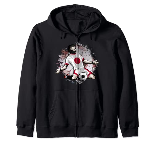 Japan Soccer Japanese National Flag Football Lovers Design Zip Hoodie, Black