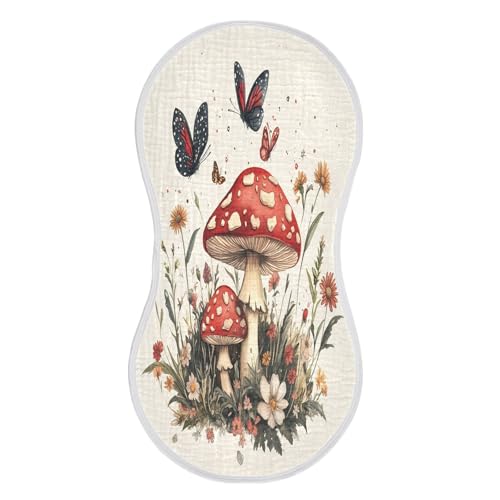 JUZIHAI 4Pack Vintage Mushrooms Baby Burp Cloths Soft Cotton Burp Rags,Super Absorbent Burp Cloth Bag for Newborn Baby Boys/Girls