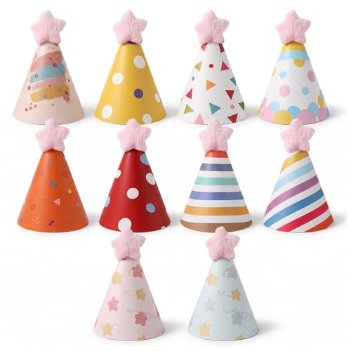 10 Stück Partyhüte Geburtstag Partyhüte für Kuscheltiere Bunt Geburtstagshut für Hunde & Katzen Partyhüten mit Pompon Kleine Kegelhüte wiederverwendbar Geburtstagspartyhüte zum Kgeburtstagszubehör