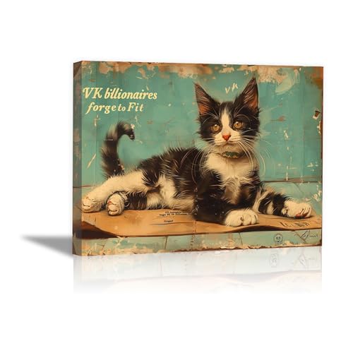 Tableau sur toile chat haut de gamme cadre bois art mural pour bureau moderne