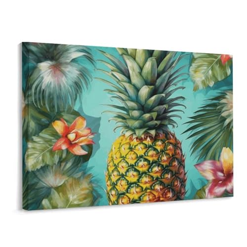 Toile imprimée ananas tropical 40x30 cm carrée, tableau salon de Noël