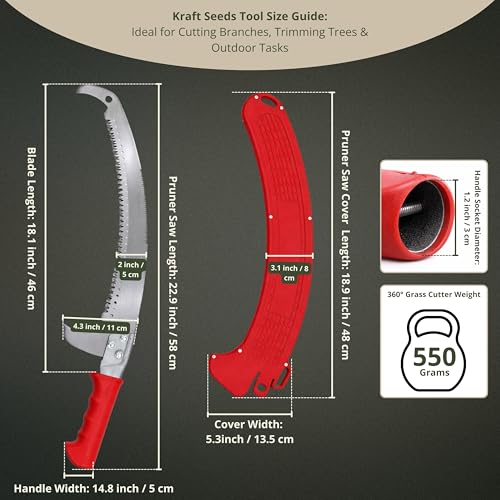 Image of Kraft Seeds Premium Curved Double Sided Pruning Saw, Tree Cutter Tools with Hooked Blade and Red Cover, Hand Saw Wood Cutter For Branch And Log Trimming