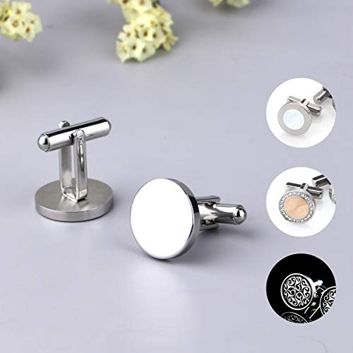 Cufflinks for Men, Driew Cufflinks Blank Cufflink Cuff Links men Flat Pad Blank Setting Tray 1 Pair,Round3