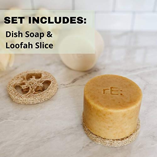 Image of rE: REKURATOR Dishwashing Soap with Loofah Holder - Eco-Friendly, Gentle, Plant-Based Dish Bar , No Artificial Dyes or Fragrance (Unscented) , 5.1 oz