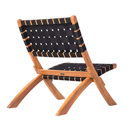 Balkene Home 62774 Sava Indoor Outdoor Folding Chair Low Slung Portable Seating Solid Acacia Wood Woven Seat & Back Indoors Porch Lawn Garden Fishing Sporting - Black Webbing - Thumbnail 4