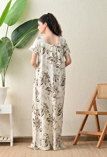 Image of Ichaa Women's Rayon Printed Round-Neck Nighty with Pocket, in Plus Sizes