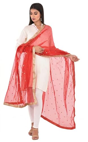 Image of YOUTHQUAKE Women's Net Embroidered Full Size Dupatta With 4 Side Golden Lace