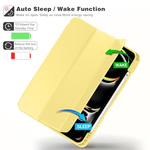Image of ZryXal New iPad Pro 13 Inch Case (M5) 2025 / (M4) 2024 with Pencil Holder, Smart iPad Case [Support Pencil Pro and Pencil (USB-C)], Support Touch ID and Auto Wake /Sleep (New Yellow)
