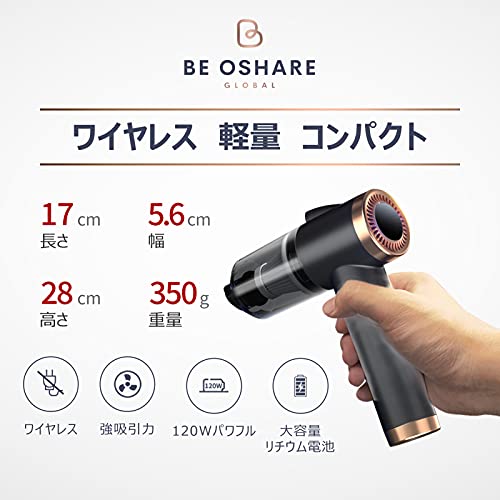 Be Oshare ハンディクリーナー 車用掃除機 コードレス ハンディ掃除機 小型 充電式 9000pa 持ち手折り畳み式 軽量 350g コンパクトミニ 乾湿両用 自宅用 オフィス用 4000mAh 最大60分間連続稼働 多機能 LEDライト付き 収納バッグ付 日本販売店/日本人スタッフサポート/英語説明書付き (ブラック) 5枚目