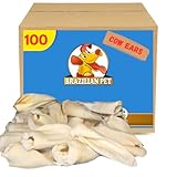 Brazilian Pet 100% Natural - Over 5 inches- Real Cow Ears Prime Dog Chews, Free Range Grass Fed Cattle (100 Count)