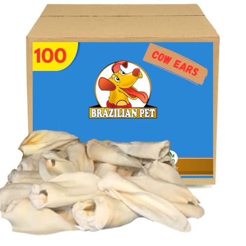 Brazilian Pet 100% Natural - Over 5 inches- Real Cow Ears Prime Dog Chews, Free Range Grass Fed Cattle (100 Count)