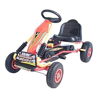 IBSC Mini Max Racing Go-Kart – Adjustable Pedal Go-Kart with Sturdy Red Steel Frame – for Kids Ages 3-7 – Ride-On Toy with Pneumatic Wheels and Two-Speed Gear