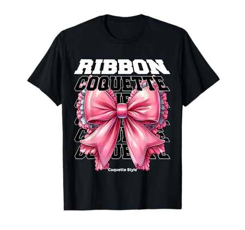 Carino Fiocco Rosa Fiocco Stile Coquette Girly Maglietta