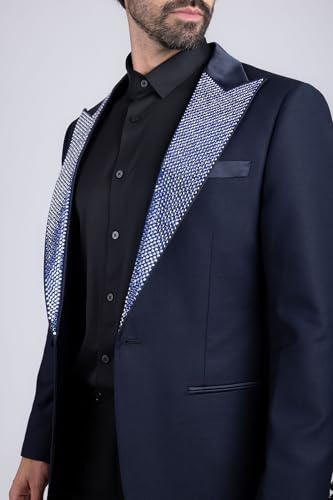 Barabas Men's Rhinestone Geometric Design Peak Lapel Blazer 5BL12 Grey 38/S4