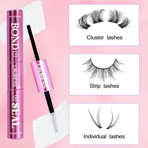 Image of Lash Glue LAUBESS Waterproof 2-IN-1 Lash Bond and Seal Eyelash Glue Long Lasting 72H DIY Lash Extension Glue Home Use Latex-Free (Clear 5ml+5ml)