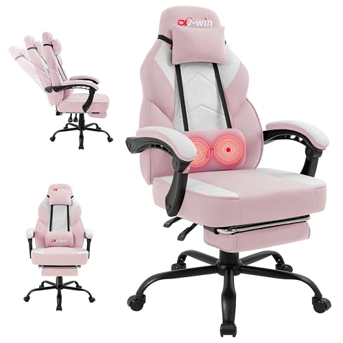 Image of DL-win Video Gaming Chair for Adults, Computer Chair with Footrest and Ergonomic High Back, Big and Tall Gamer Chair with Massage Lumbar Support (Blush)