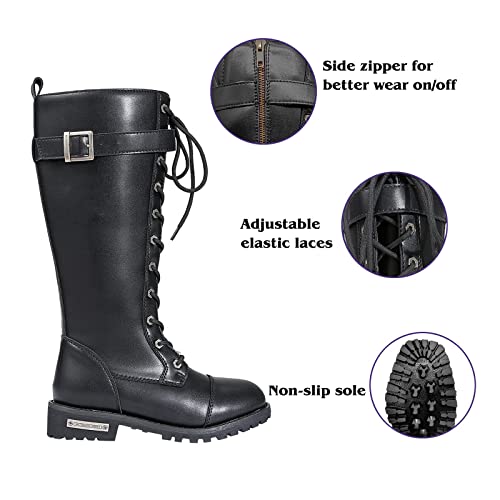 GARGOYLE BELLS Women's Knee High Riding Combat Boots PU Leather Motorcycle Boots with Side Zipper Laced Up Wide Calf Boots For Ladies2