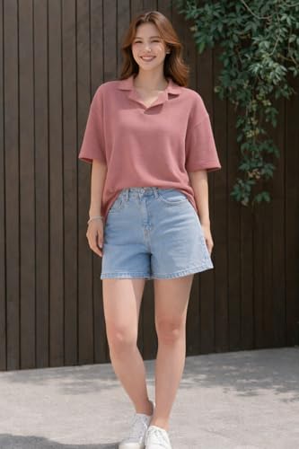 Image of Zilcon Oversized Tshirts for Women V-Neck Summer Short Sleeve Casual Loose Top