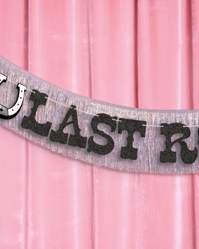 Image of xo, Fetti Last Rodeo Fringe Banner - Black Glitter & Silver Iridescent Fringe, 5.5 Ft. | Western Bachelorette Decorations, Rodeo Backdrop, Space Cowboy Party