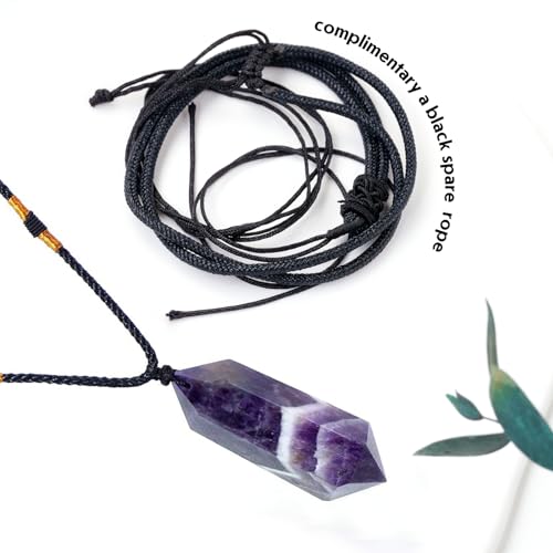 Image of Runyangshi Healing Crystal Pendants, Double Pointed Natural Crystal Quartz Necklace 6 Faceted Chakra Crystal Wand Stone (Dream Amethyst)