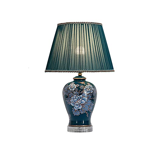 Lampe de bureau en céramique anti fatigue oculaire avec abat-jour en tissu double couche