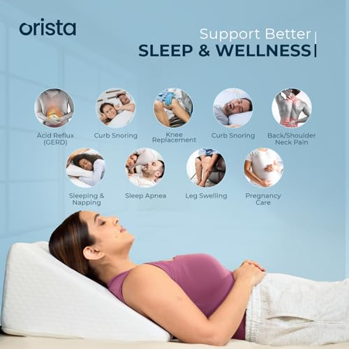 Image of Orista Wedge Pillow Made with Advance Gel Blended Memory Foam Complete Back Support, Acid Reflux, Anti Snoring, Leg Elevation, Improves Comfort and Posture | 20 x 20 x 10 Inch | White Jacquard Cover