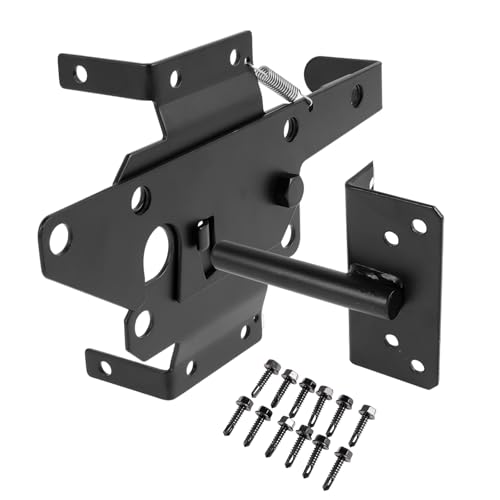 Jokapy Self Locking Gate Latch,Fence Gate Latch with Screws Iron Spring Loaded Practical Gate Latch,Post Mounted Fence Latch Rustproof Fence Gate Lock for Metal Fences(black)