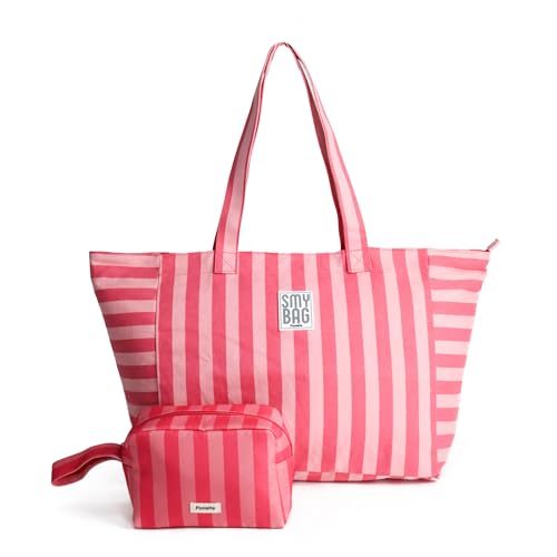 Ponette - Pack Bolsa de Playa Mujer Menorca Grande con Neceser - 64x35x23,5 cm - Piscina, Viaje y Gimnasio - Marca Española