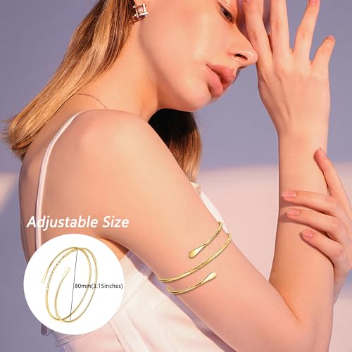 13 Pcs Gold Arm Cuff for Women Arm Bracelet Upper Arm Cuff Bangles Adjustable Bracelets Silver Coil Armlet Minimalist Bracelet Armband Jewelry Set Gifts2