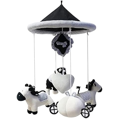Neutral Baby Mobile,White Horse Musical Baby Crib Mobile,Baby Mobile for Crib,Crib Toys with Music,Handmade Nursery Mobile for Baby Room Decor（Black-White Horse） Cover