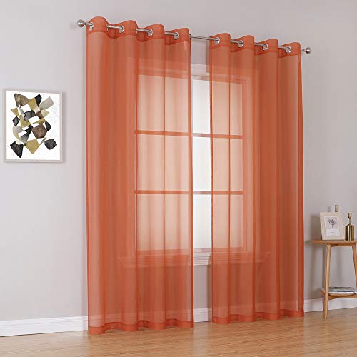 Keqiaosuocai Patio Door Sheer Curtain Panels - Ceiling To Floor Extra Long Voile Drape Curtains Window Treatment For Sliding Glass Door (Burnt Orange,2 Pieces,W 54 X L 95 Inches) #TOP1