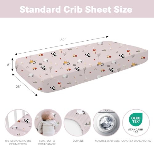 Image of Plushii Crib Sheets for Girls Boys,Baby Crib Sheets Fitted 4PK for Standard Crib and Toddler Bed Mattress,52 inchx28 inchSoft Breathable Microfiber Crib Mattress Cover with Cute Patterns,Ranch-Pink
