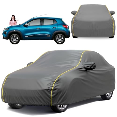 Image of Avecrew 100% Waterproof Car Cover for Kwid All Model Mirror & Antenna Pocket Triple Stitched, Dustproof Full Body Protection (Heat & UV Resistant,Grey)