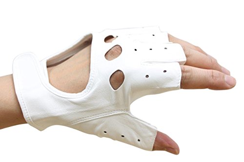 ムーンクロス）手袋 メンズ（両手付） バイカー ミュージシャン フィンガーレス レザーグローブ 牛革 半指 ドラバーグローブ 指切り (白) 25cm