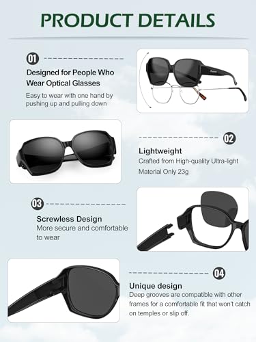 Sunglasses Over Glasses Women Men, Fit Over Prescription Eyeglasses Sun Glasses, Shades for Cover Optical Glasses Polarized UV Protection Lens Matte Black Frame3