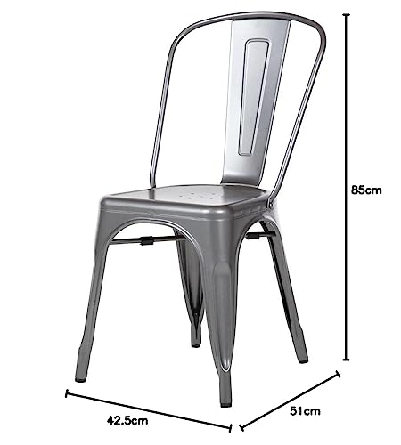 Bolero Bistro Stahl Beistellstühle (4er Pack), Gun Metal Grau, Verzinkter Stahl, Sitzhöhe: 440mm, Innen- & Außenstühle, Stapelbar - Restaurant, Bars, Clubs & Heimgebrauch, GL329