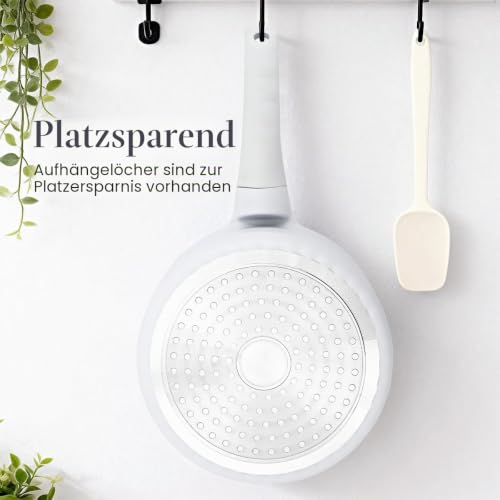 Kasserolle 20cm mit Deckel, 2.5L Antihaft-Stielkasserolle- Weiß-Schwarz – Ansicht 5