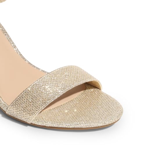 DREAM PAIRS Heels for Women Chunky Block Heel Open Toe Ankle Strap 3.5 Inch Heeled Sandals for Party Date Wedding,Size 6,Gold,DWUMHS2534