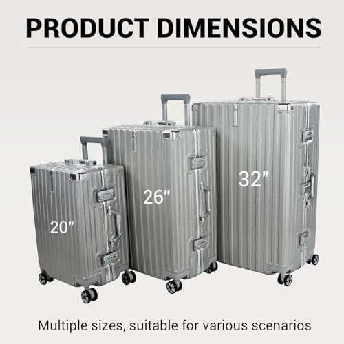 CRavayal Luggage Sets 3 Piece with Spinner Wheel, Aluminum Frame Suitcase Set with TSA Lock, Expandable Lightweight Luggage for Business Travel (20/26/32") for Men and Women, Silvery - Image 3