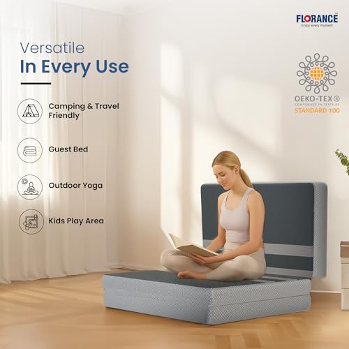Image of Florance Tri-Fold Cooling Gel Memory Foam Mattress | Triple-Layer Medium-Firm|Breathable Fabric | Portable Foldable Bed for Guests, Camping & Travel | 6-Year Warranty| King Size|72x72x4 Inch