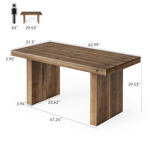 63" Solid Wood Home Office Desk, Farmhouse Large Executive Computer Desk with Sturdy Wooden Legs, Study Writing Table Business Workstation with Spacious Tabletop, Rustic Dark Brown - Image 2