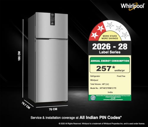 Image of Whirlpool 431 L 2 Star IntelliFresh Convertible Inverter Frost Free Double Door Refrigerator (IF INV CNV 480 ALPHA STEEL (2S)-Y, 2026 Model)