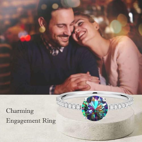 Aihpos 1ct 1.5ct 2ct Mystic Topaz Engagement Ring - Round Mystic Topaz Rings for Women White Yellow Rose 10K 14K 18K Gold 925 Sterling Silver with Moissanite Mystic Topaz Proposal Ring3