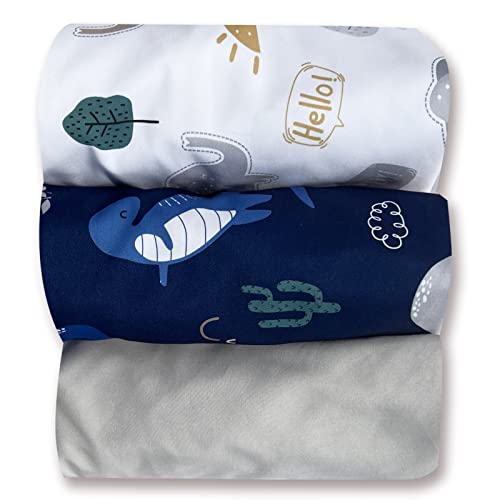 Jarosy Ultra Soft Mini Crib Sheets 3 Pack, Silky Skin-Friendly Playard Pack N Play Sheets For Baby Boys, 5'' Deep Pocket Fit All Pack N Play And Mini Crib Mattresses, Dinosuar & Elephant & Grey #TOP6