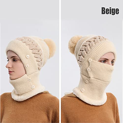 Scarf Hats Set for Women,Winter Warmer Beanie Hats One-Piece Fleece Lined Knit Balaclavas Mask Set3